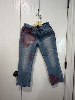 Express Jeans Light Wash short length Denim with floral paint design